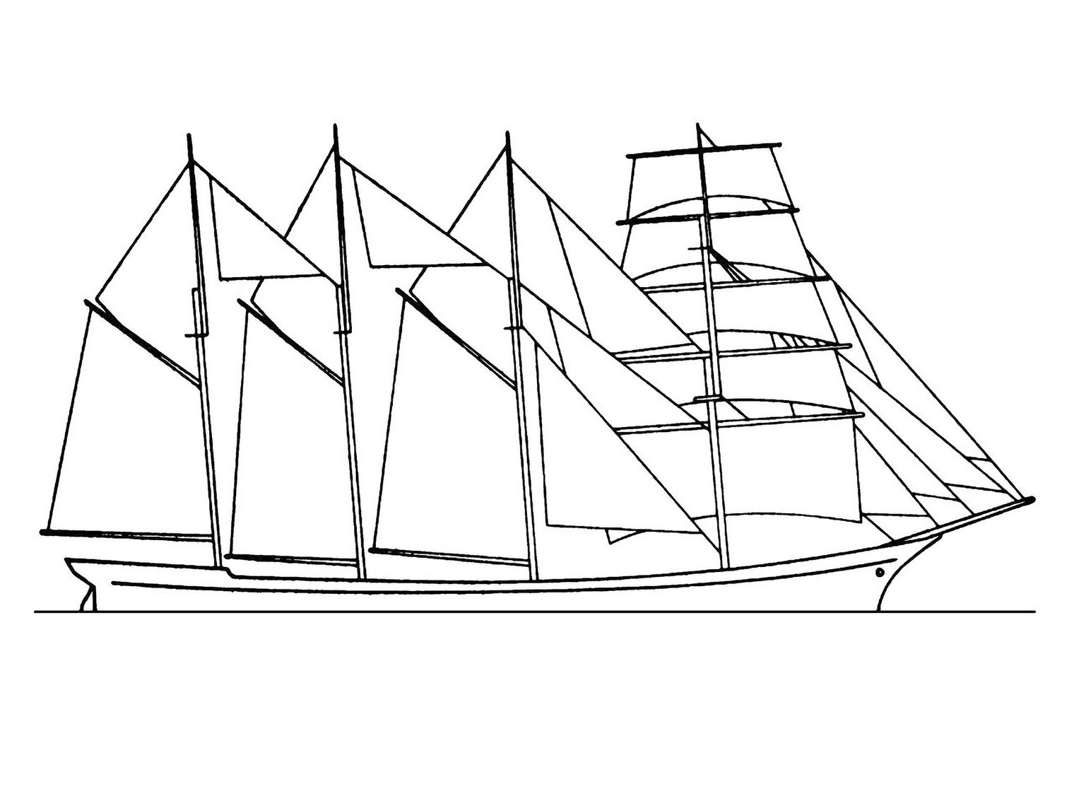 Skizze des Schifftyps Barkentine