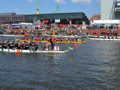 Spannende Wettkämpfe: Drachenboot-Cup im Schaufenster Fischereihafen. 