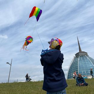 Drachenfest in Bremerhaven. Fliegende Drachen am Deich.