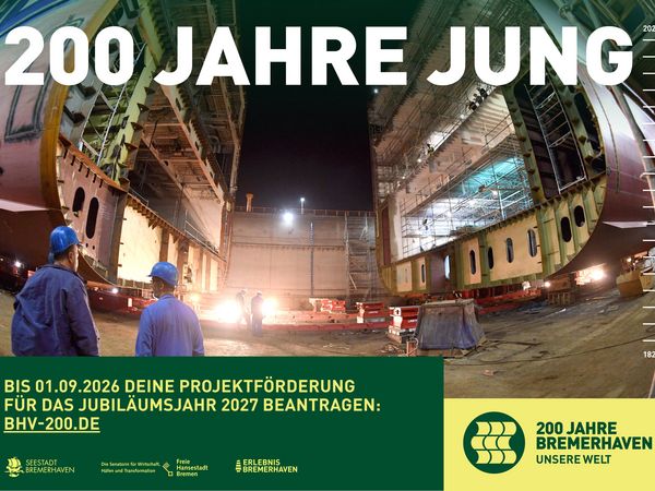 Foto mit Schriftzug zum Stadtjubiläum 200 Jahre Bremerhaven