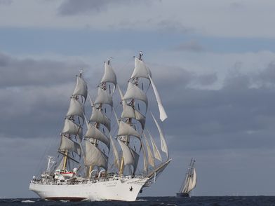 Das Vollschiff "Dar Mlodziezy" unter Segeln