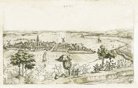 Der Kupferstich von Wilhelm Dilich aus dem Jahr 1603 zeigt die älteste Ansicht des Fleckens Lehe.